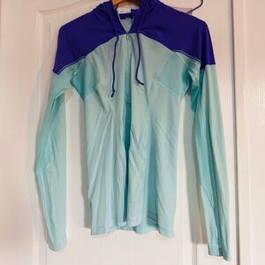 Lululemon Runbeam Hoodie in an Aquamarine and Power Purple